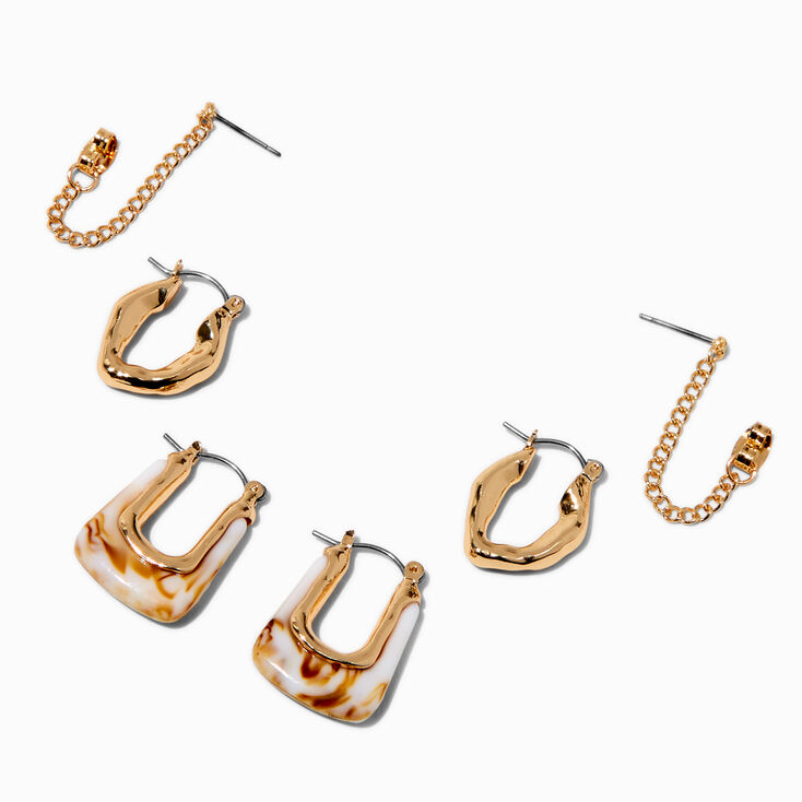 Boucles d&rsquo;oreilles superposables en forme de U effet marbr&eacute; couleur dor&eacute;e - Lot de 3,