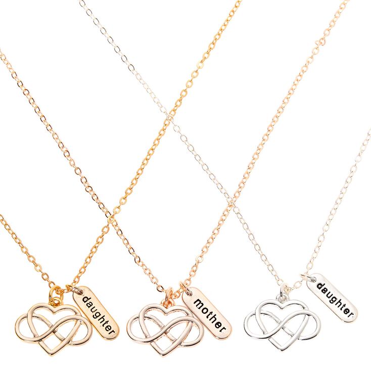 Claire's Colliers à pendentif cœur symbole de l’infini mère fille - Lot de 3
