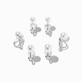 Graduated Pearl Clip On Earrings - 3 Pack,