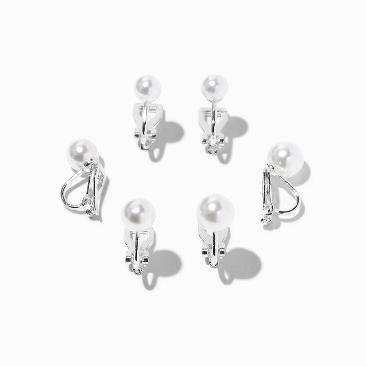 Graduated Pearl Clip On Earrings - 3 Pack,