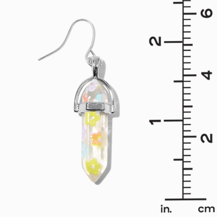 Silver 1&#39;&#39; Rainbow Flower Crystal Drop Earrings,