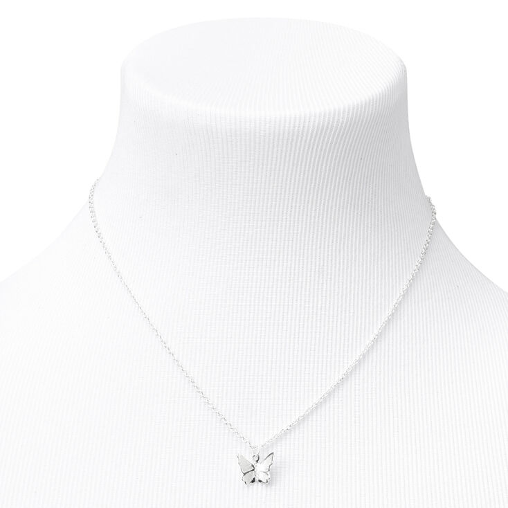 Charm Necklace Earring Set silver butterfly choose color pearl and clip on or pierced fittings