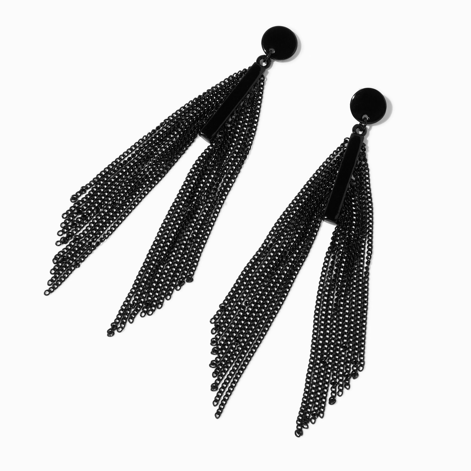 View Claires Chain Tassel 35 Drop Earrings Black information