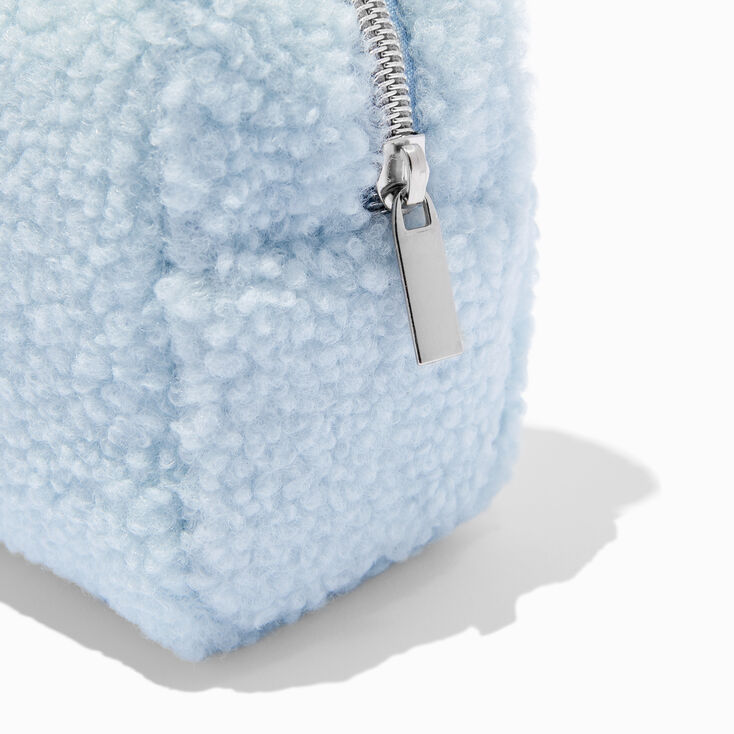 Trousse de maquillage en sherpa ours bleu,