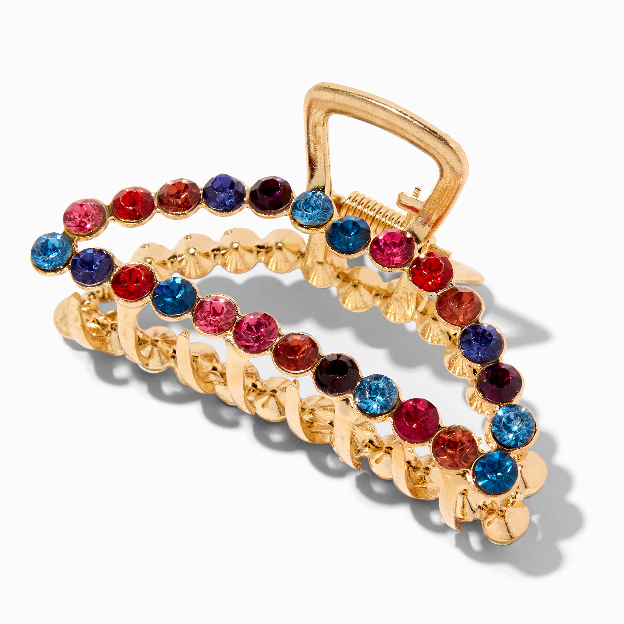 Pince à cheveux ovale bling bling aux tons bijoux couleur dorée,