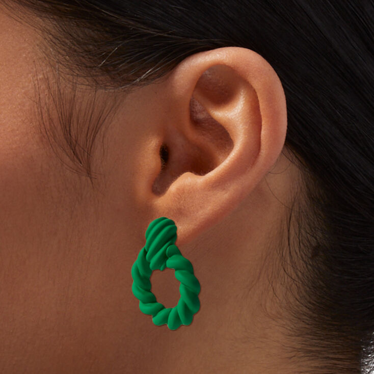 Green Twisted Door Knocker Drop Earrings,