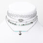 Silver Day At The Beach Mixed Choker Necklaces - Turquoise, 5 Pack,