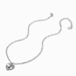 Silver-tone Radiant Heart Initial Pendant Necklace - J,