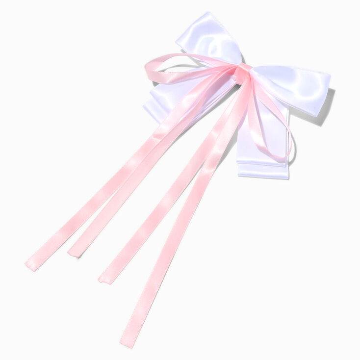 Claire's Club Pink Ribbon White Bow Hair Clip