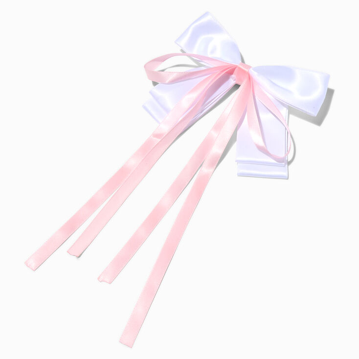 Claire&#39;s Club Pink Ribbon White Hair Bow Clip,