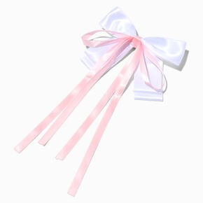 Claire&#39;s Club Pink Ribbon White Bow Hair Clip,