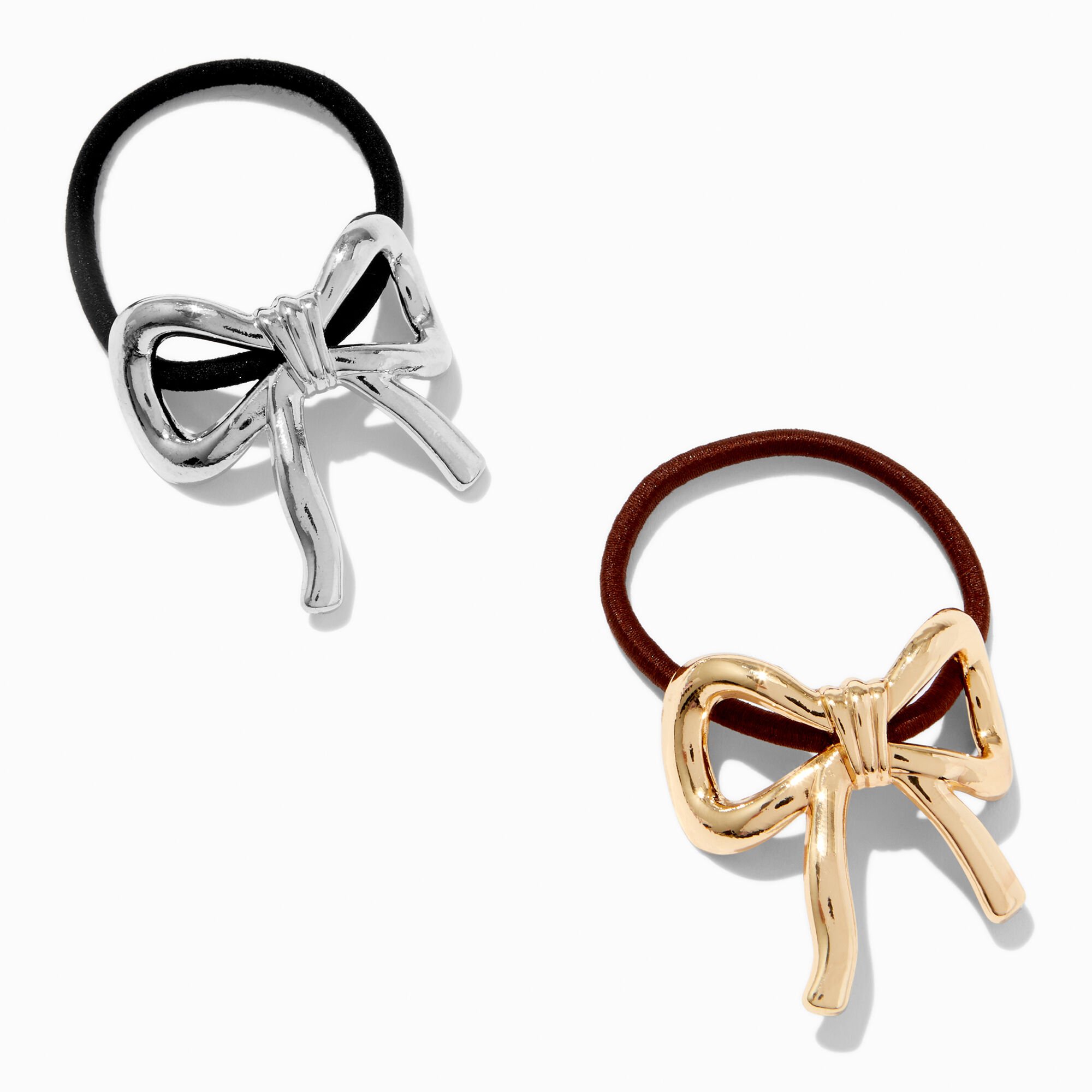 Mixed Metal Bow Hair Ties - 2 Pack,