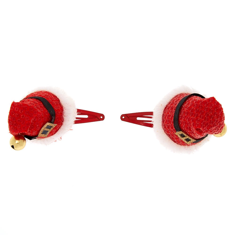 Santa Hat Snap Hair Clips - Red, 2 Pack,