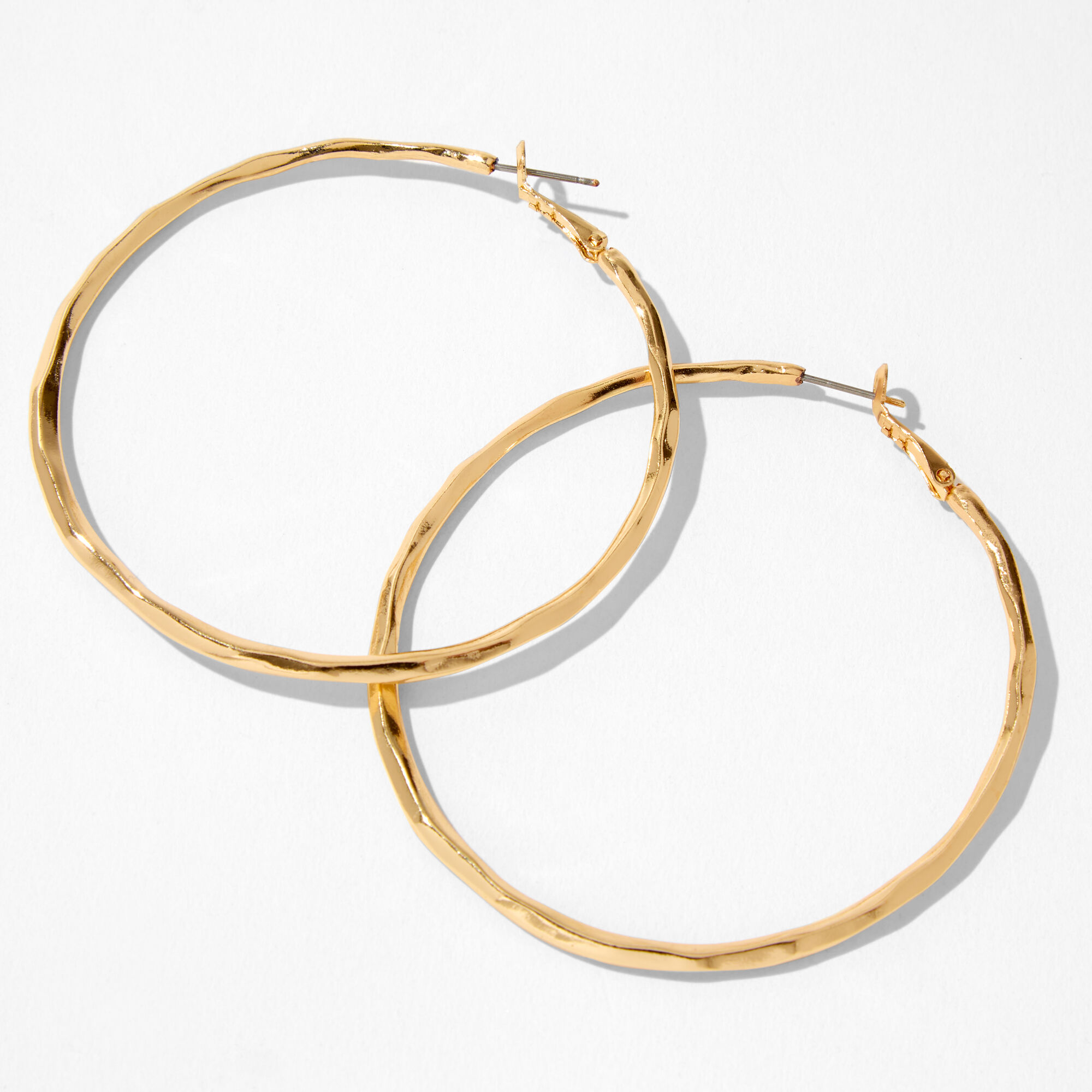 View Claires 80MM Molten Hoop Earrings Gold information