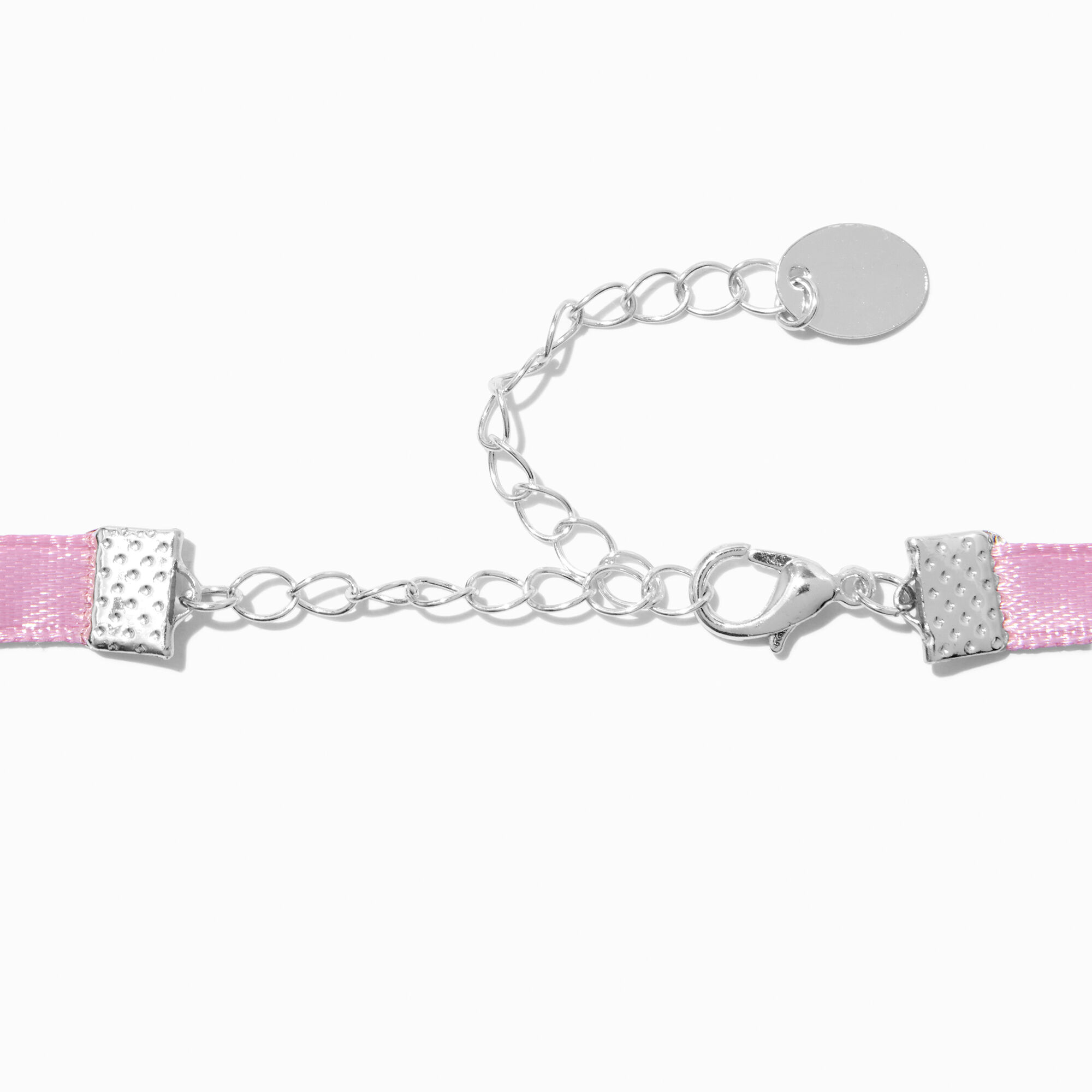 Pink Crystal Heart Pendant Pink Ribbon Choker Necklace ,