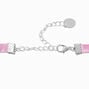 Pink Crystal Heart Pendant Pink Ribbon Choker Necklace ,