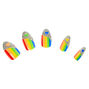 Striped Rainbow Glitter Heart Stiletto Faux Nail Set - 24 Pack,