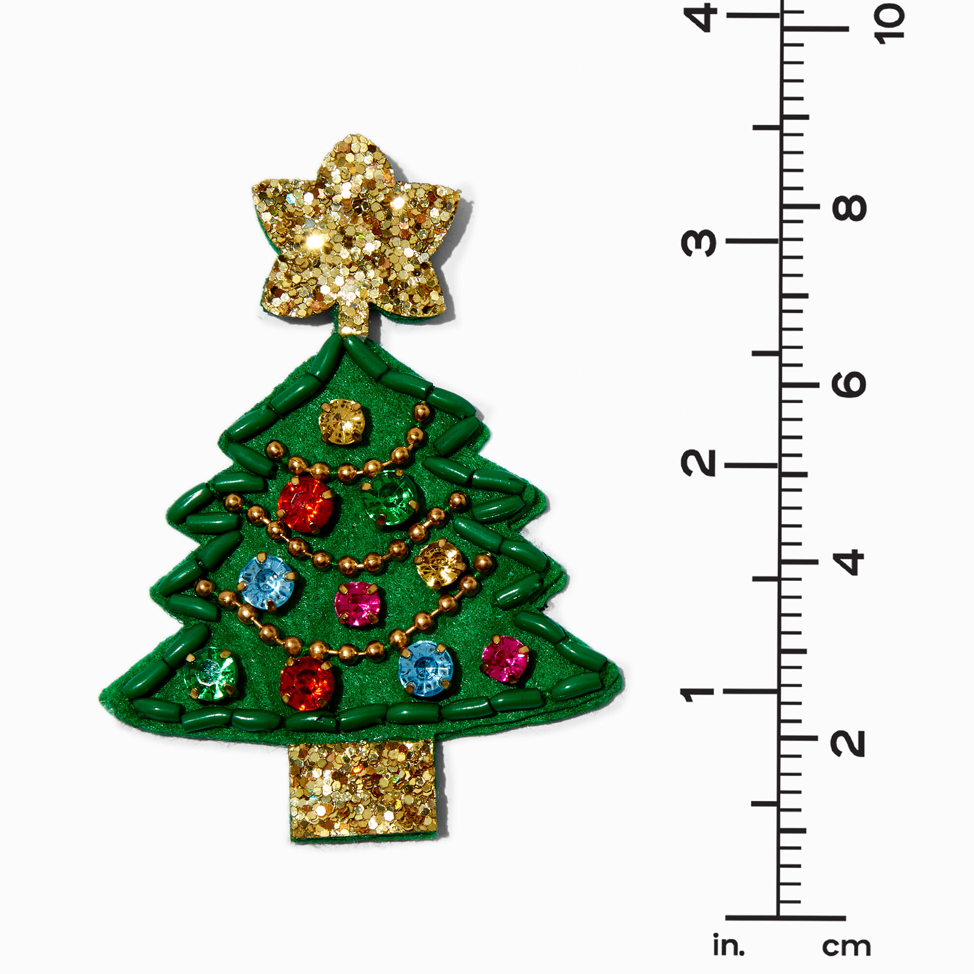 Gemstone & Glitter Christmas Tree 3" Drop Earrings,