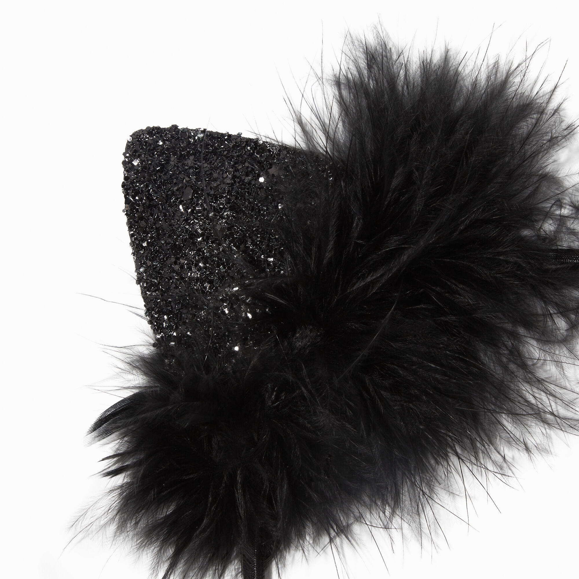 Feathers & Glitter Black Cat Ears Headband,