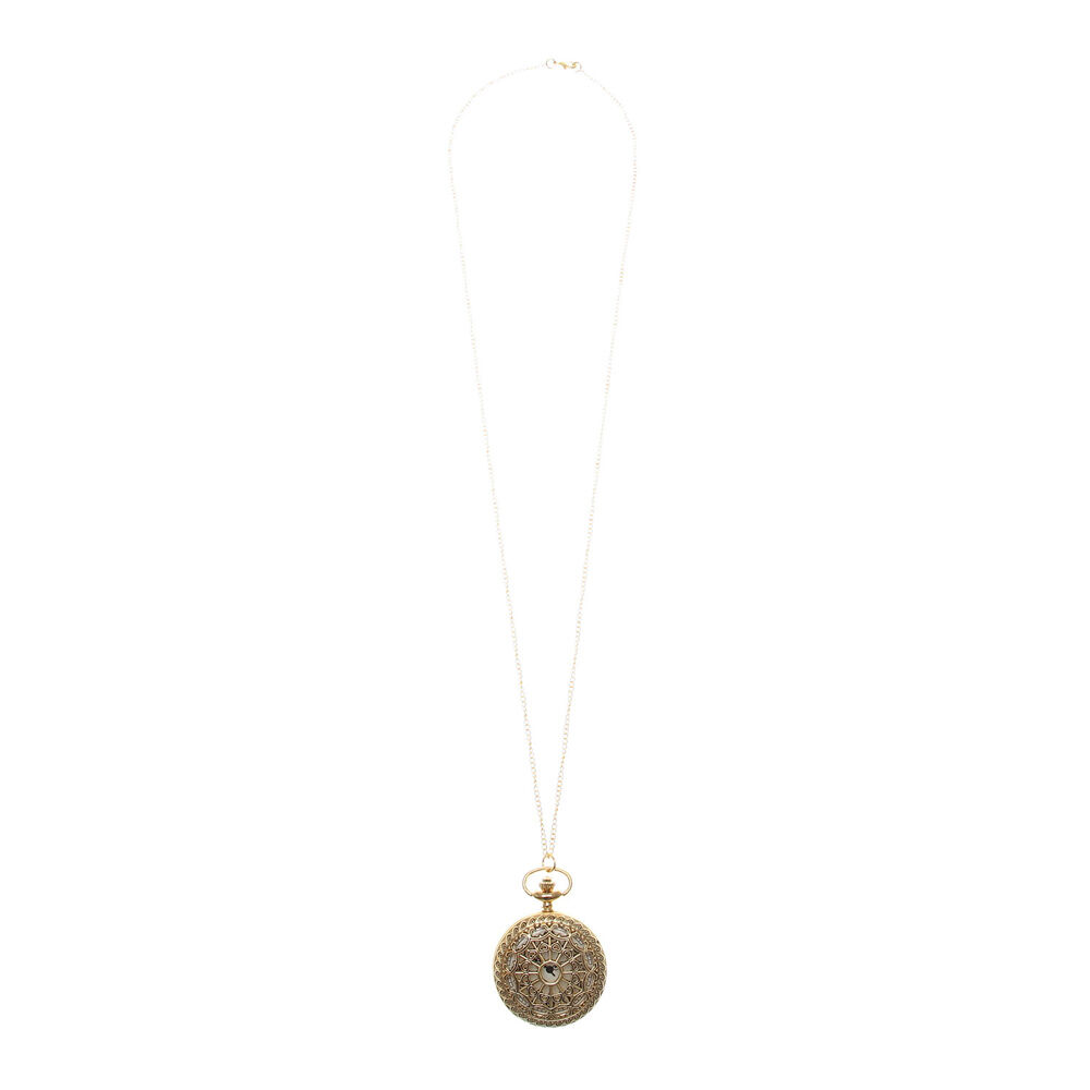 Gold Filigree Pocket Watch Pendant Necklace