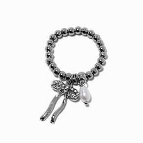 Silver-tone Beaded Charm Stretch Rings - 2 Pack,