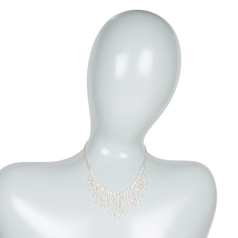 Rhinestone Swag & Pearl Dangle Statement Necklace,