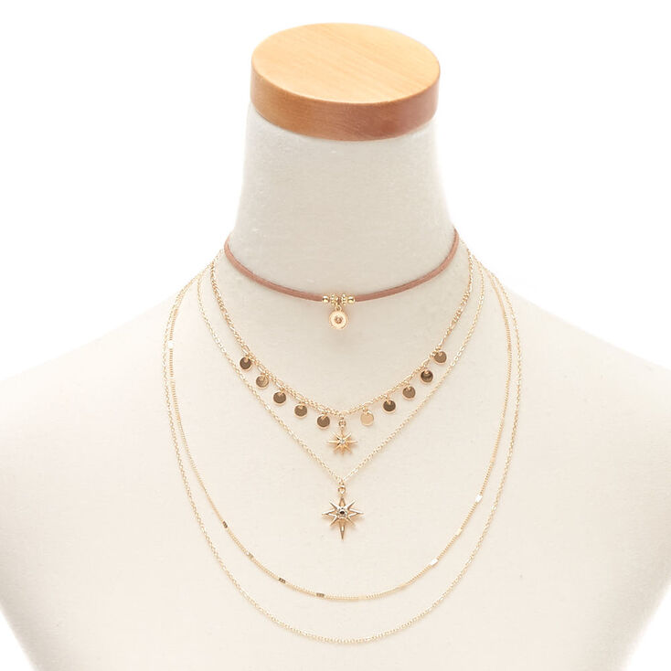 Gold Starburst Multi Strand Choker Necklace,