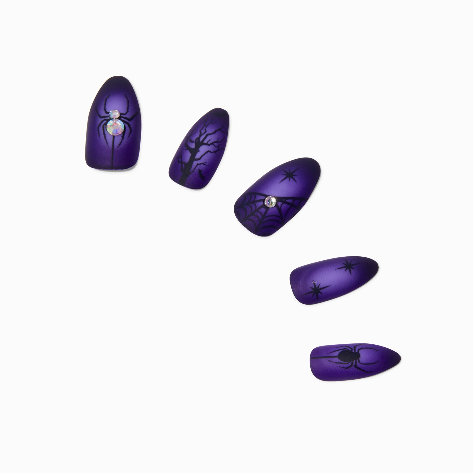 Purple Witch Halloween Stiletto Press On Faux Nail Set - 24 Pack,