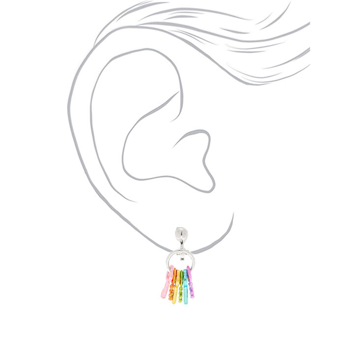 1&quot; Rainbow Keys Clip On Drop Earrings,