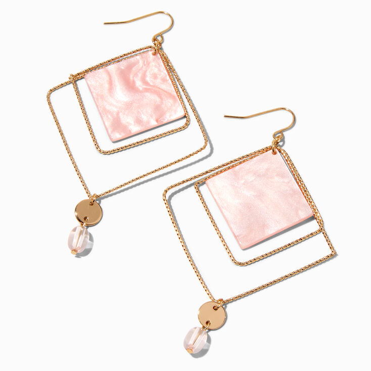 Pink Resin Swirl 3&quot; Diamond Drop Earrings,