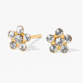 Kit de piercing d&#39;oreilles avec clous d&rsquo;oreilles marguerite en strass or jaune 9 carats avec lotion de soin,