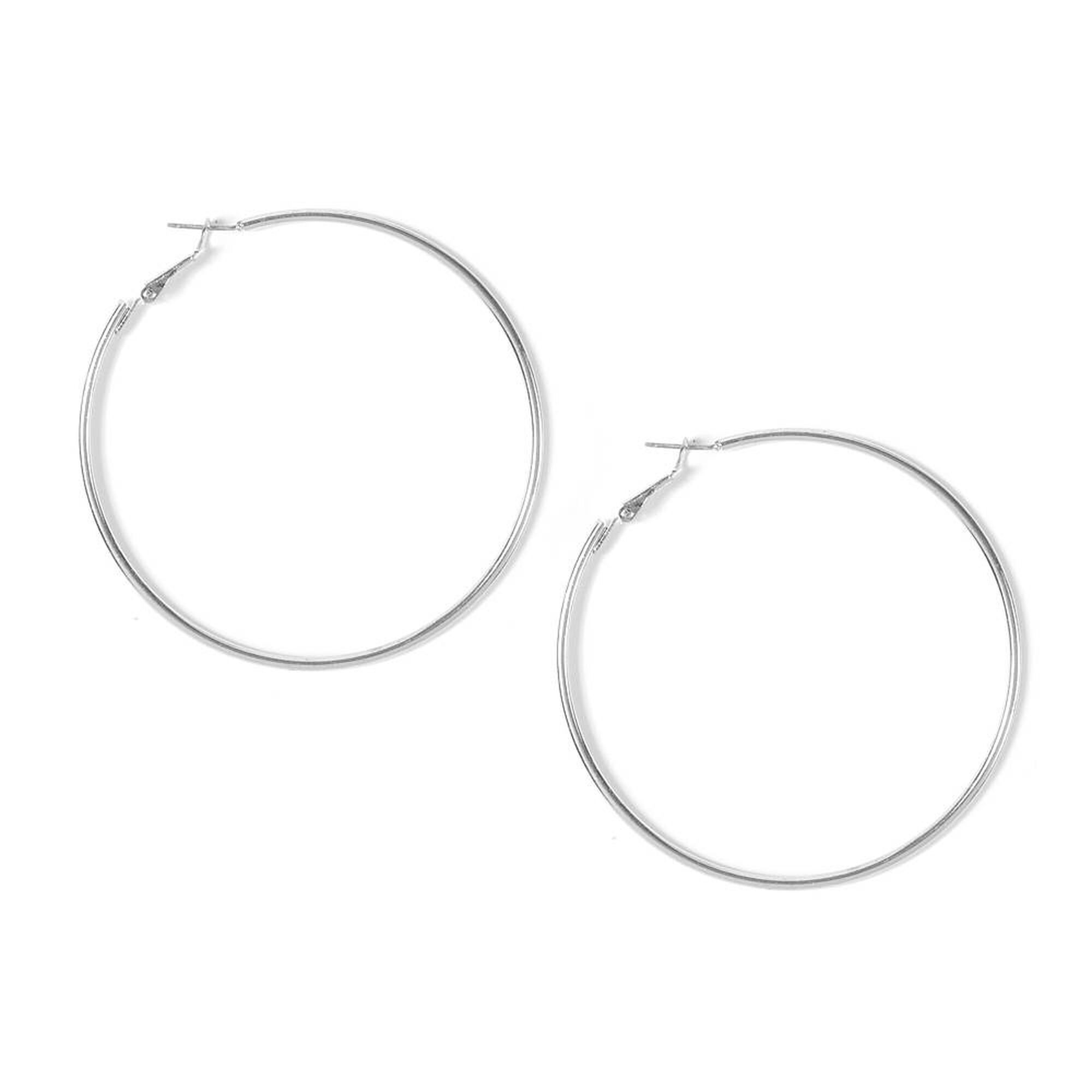 70mm Thin Silver Hoop Earrings Claire S Us 70mm Thin Silver Hoop Earrings