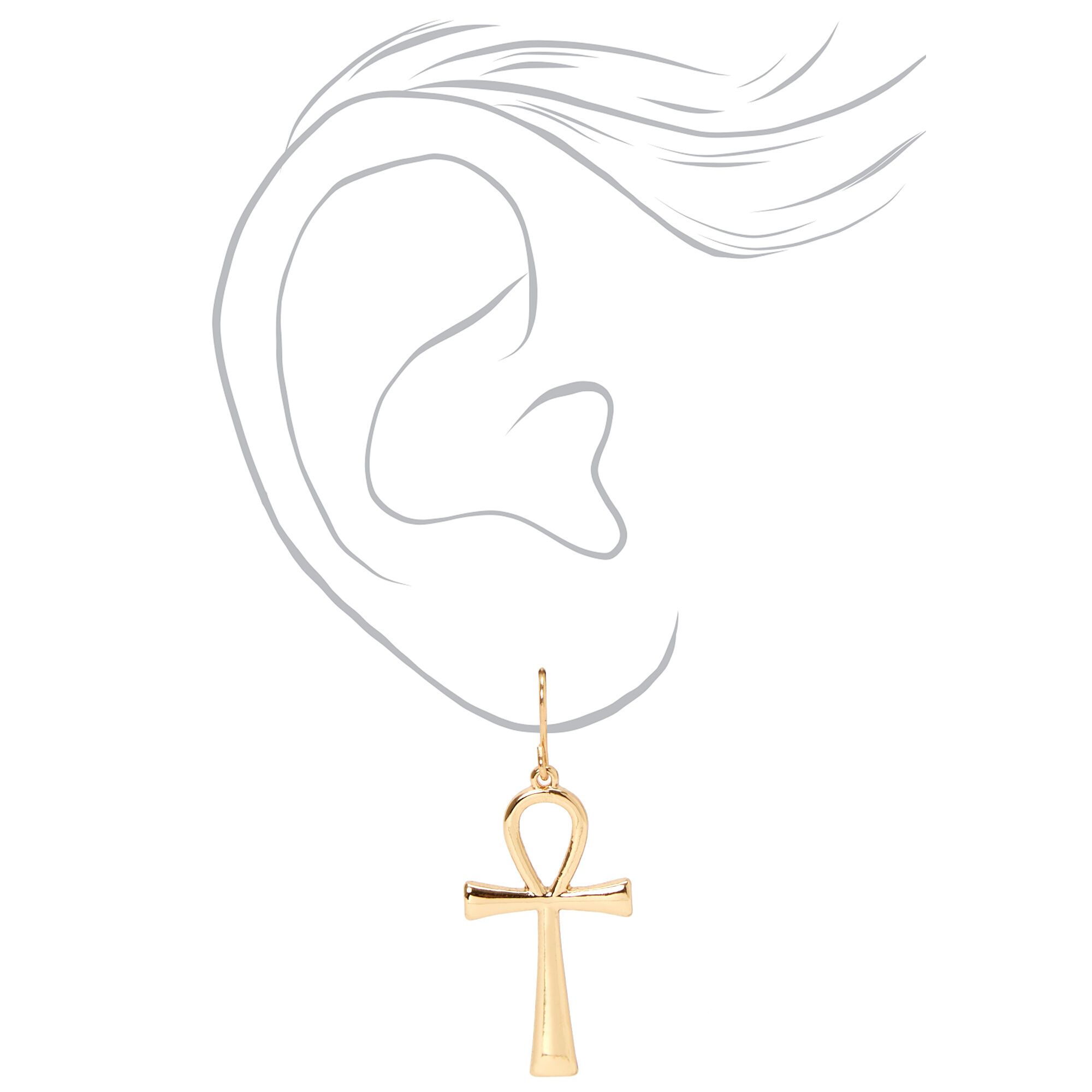 Gold Ankh 1" Drop Earrings,