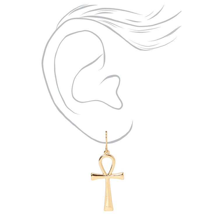 Gold Ankh 1&quot; Drop Earrings,