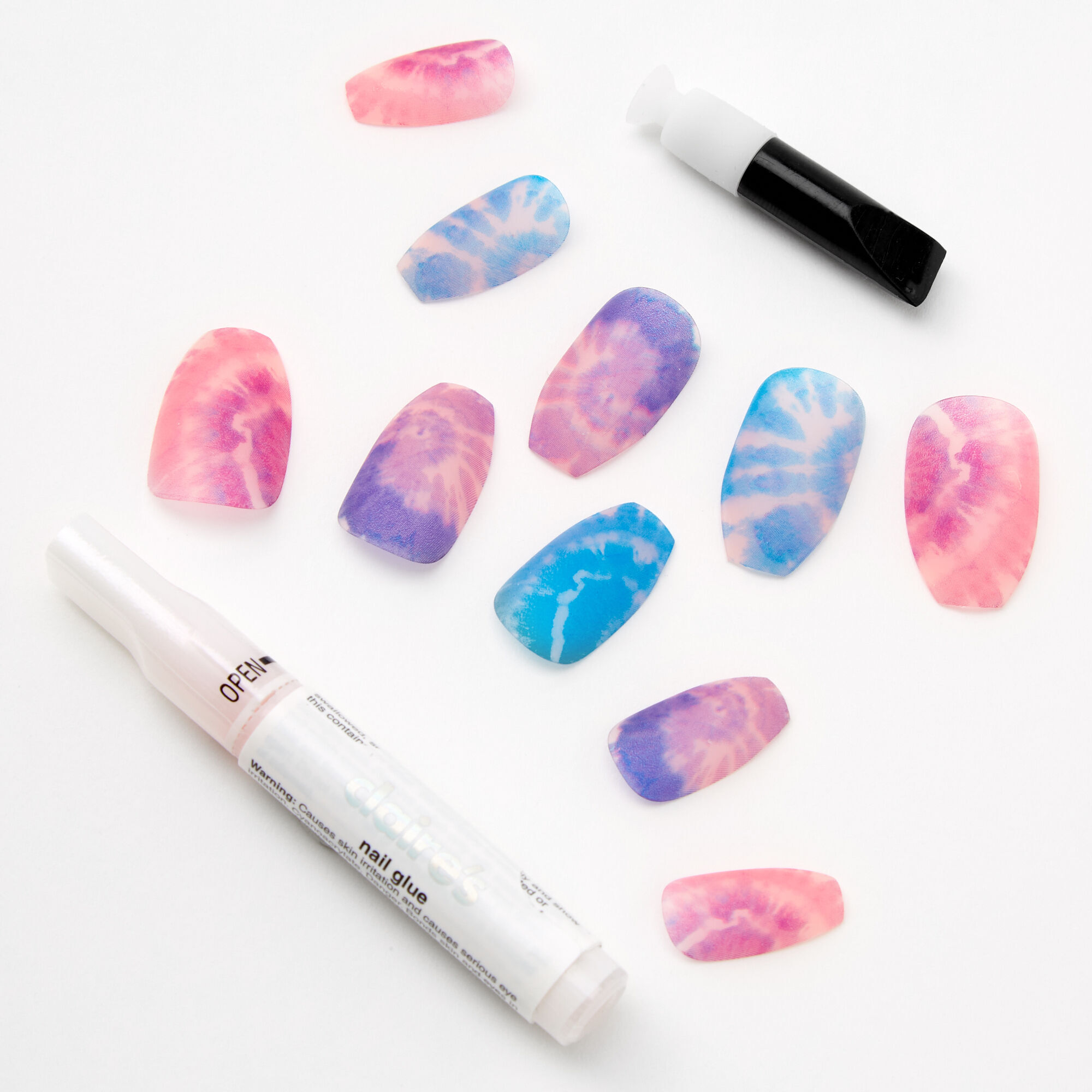 Bright Tie Dye Coffin Faux Nail Set - 24 Pack,