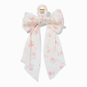 Pink Floral Organza Bow Hair Claw,