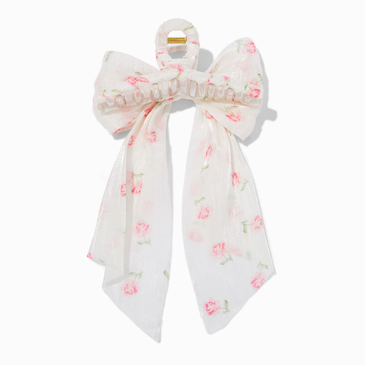 Pink Floral Organza Bow Hair Claw,