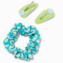 Claire&#39;s Club Teal Rainbow Scrunchie &amp; Hair Clip Set - 3 Pack,