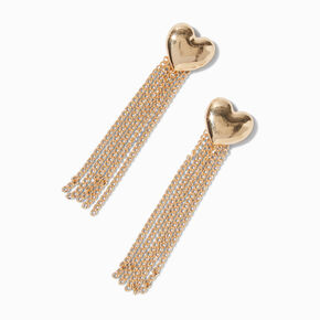 Gold-tone Heart Fringe Drop Earrings,