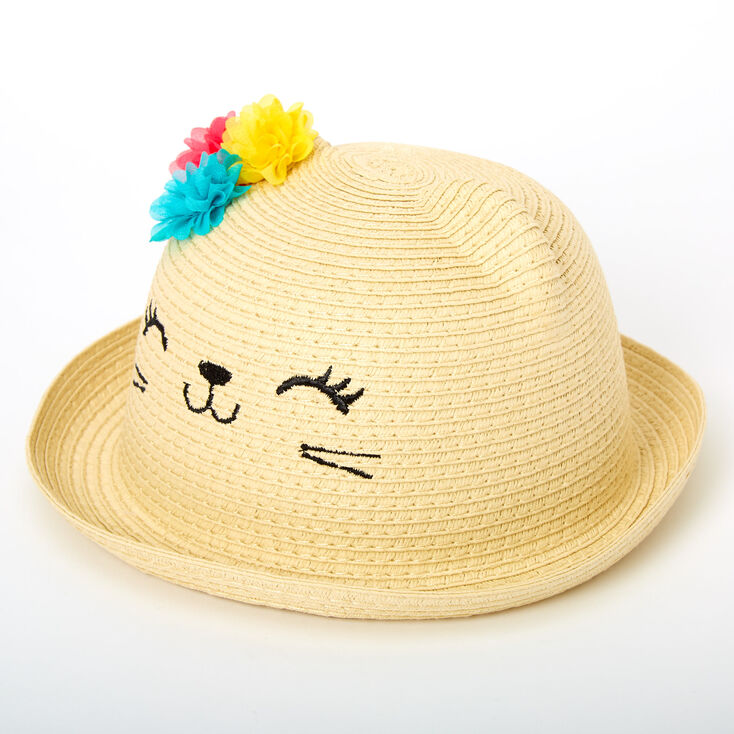 Claire&#39;s Club Floral Cat Straw Hat,