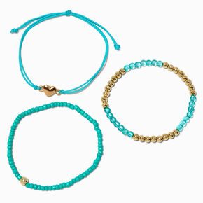 Heart Turquoise Seed Bead Bracelet Set - 3 Pack,