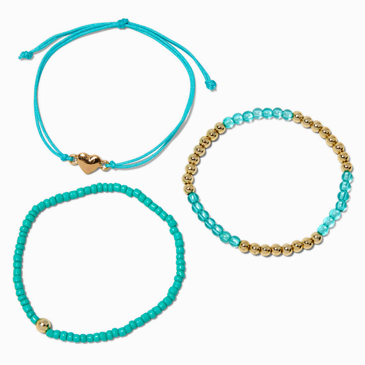 Heart Turquoise Seed Bead Bracelet Set - 3 Pack,