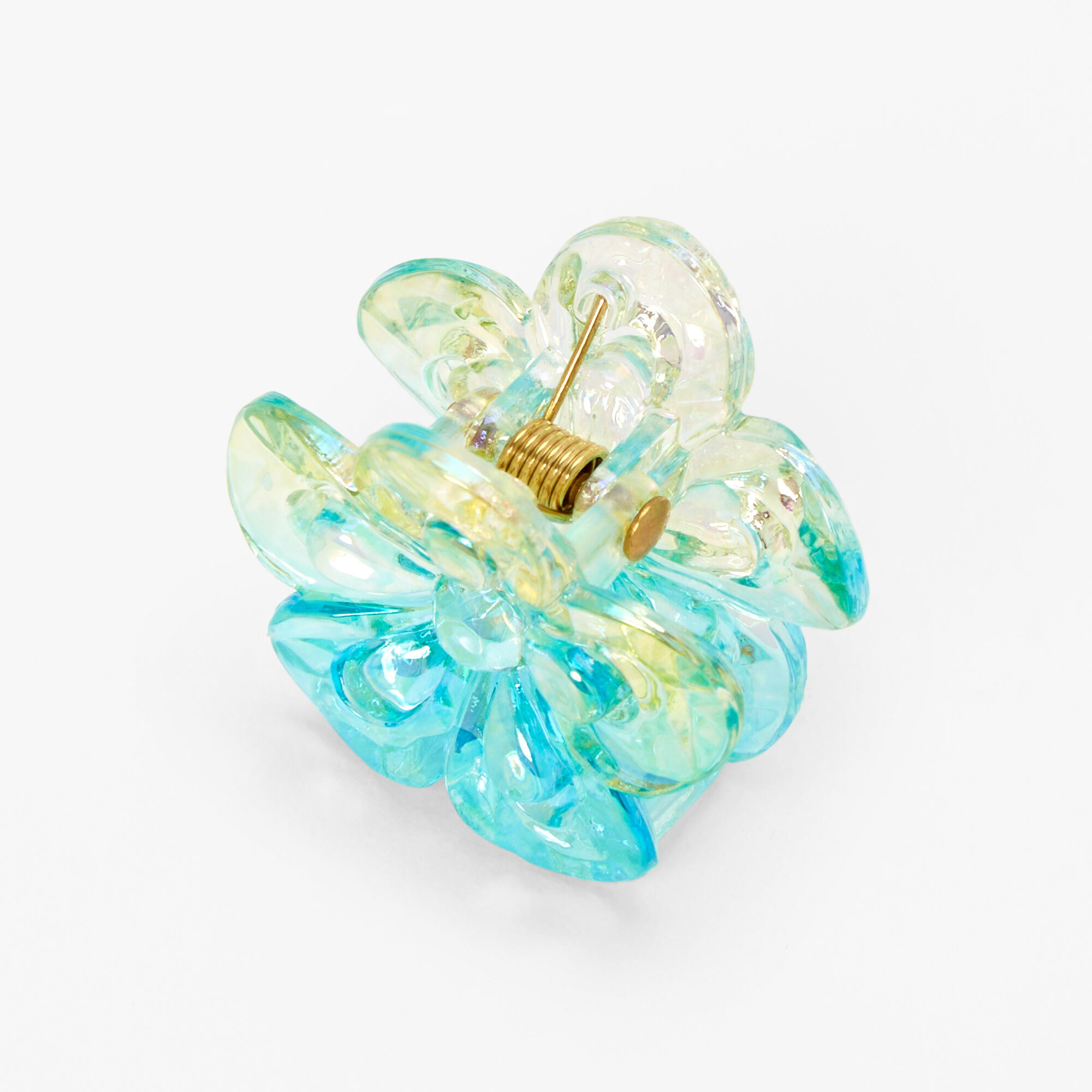 Clear Iridescent Flower Hair Claw - Green,