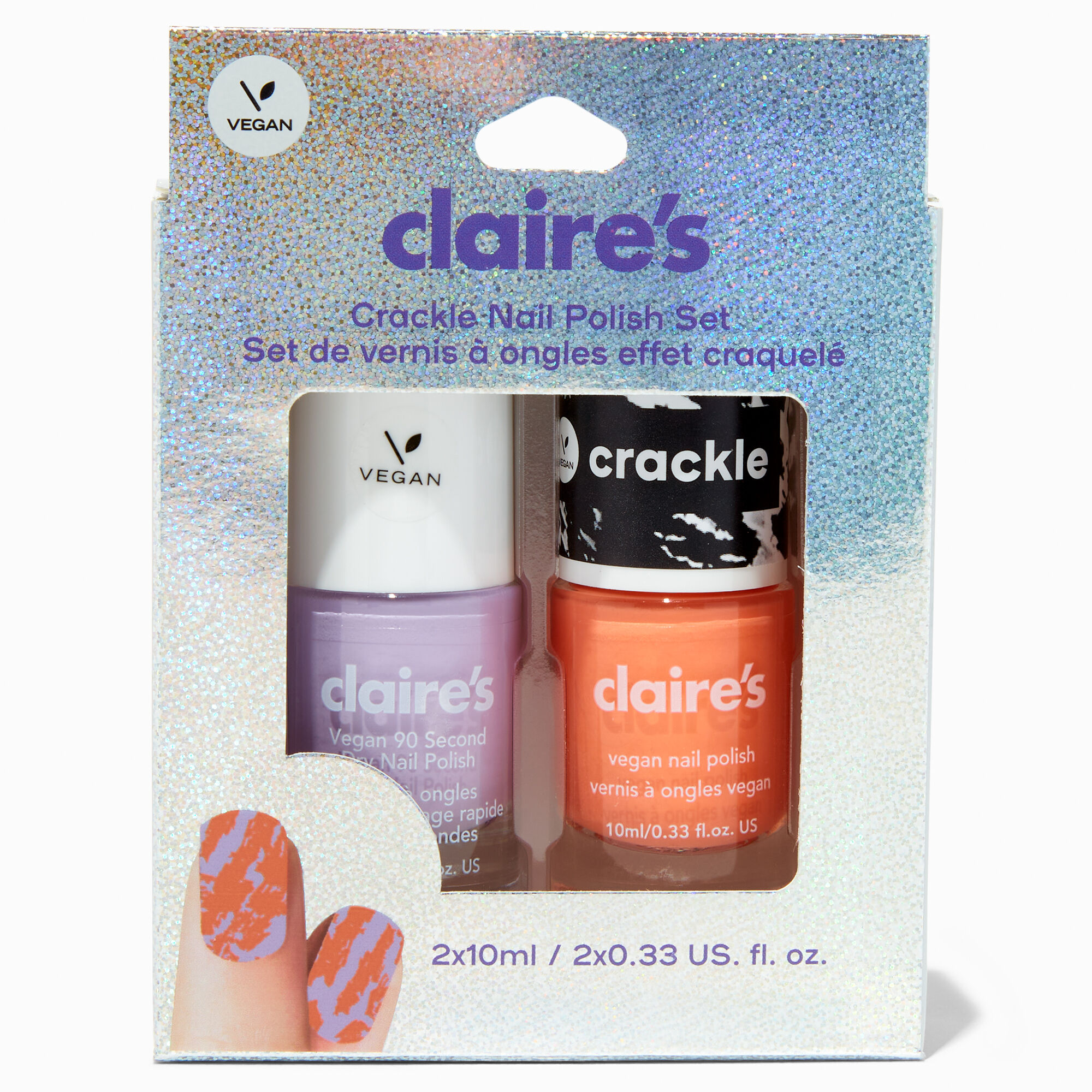 View Claires Coral Crackle Vegan Nail Polish Set 2 Pack Purple information