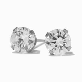Stainless Steel 6mm Cubic Zirconia Long Post Studs Ear Piercing Kit with Ear Care Solution,
