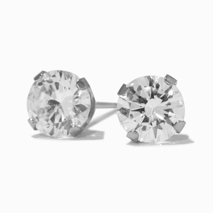 Stainless Steel 6mm Cubic Zirconia Long Post Studs Ear Piercing Kit with Ear Care Solution,