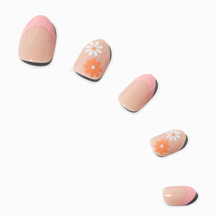 Peach Daisy French Stiletto Press On Vegan Faux Nail Set - 24 Pack,