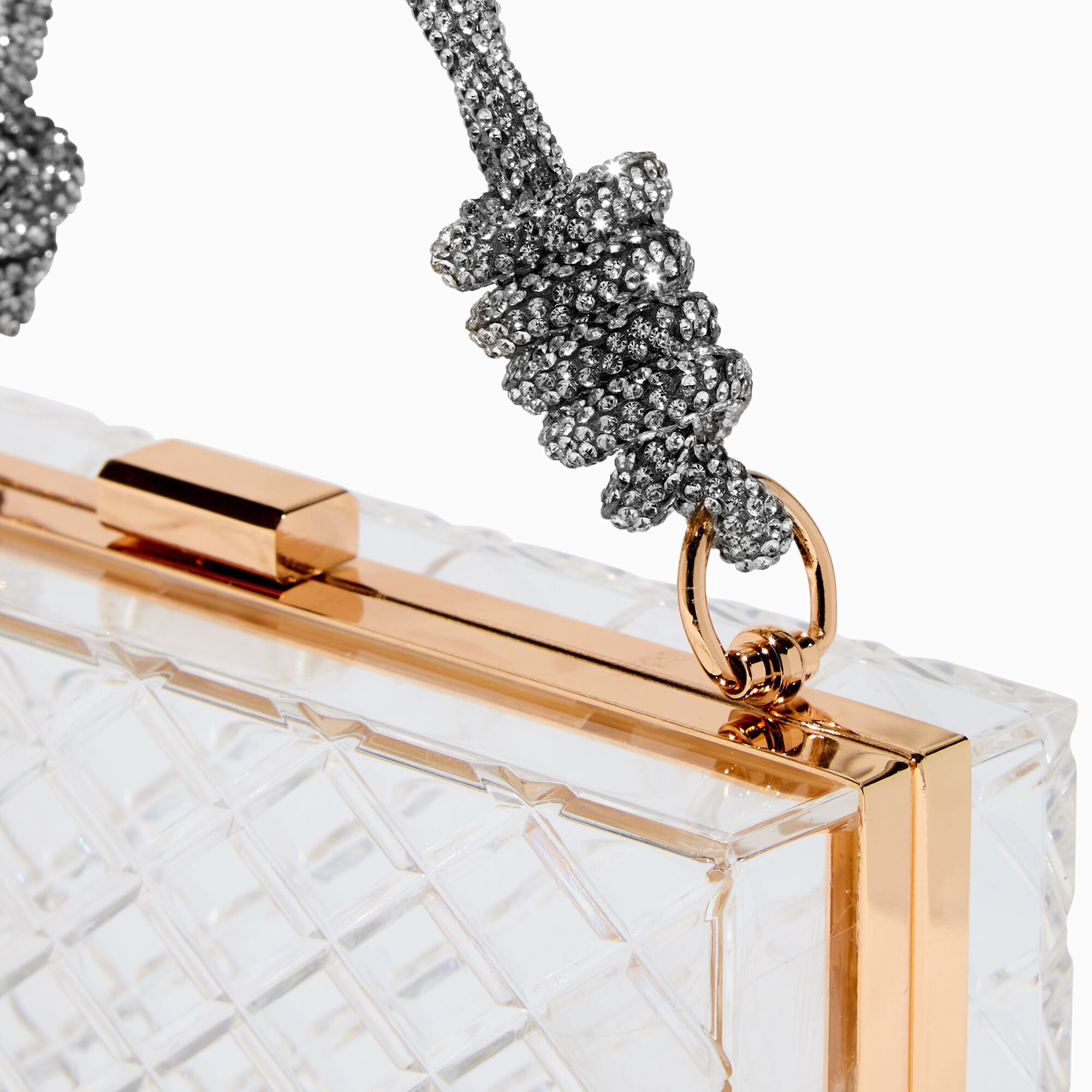 Faceted Clear Crossbody Bag with Crystal Rope Handle,