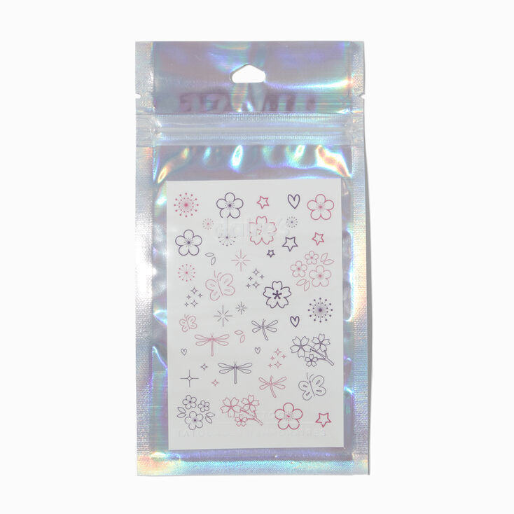 Pink &amp; Purple Floral Temporary Tattoos,