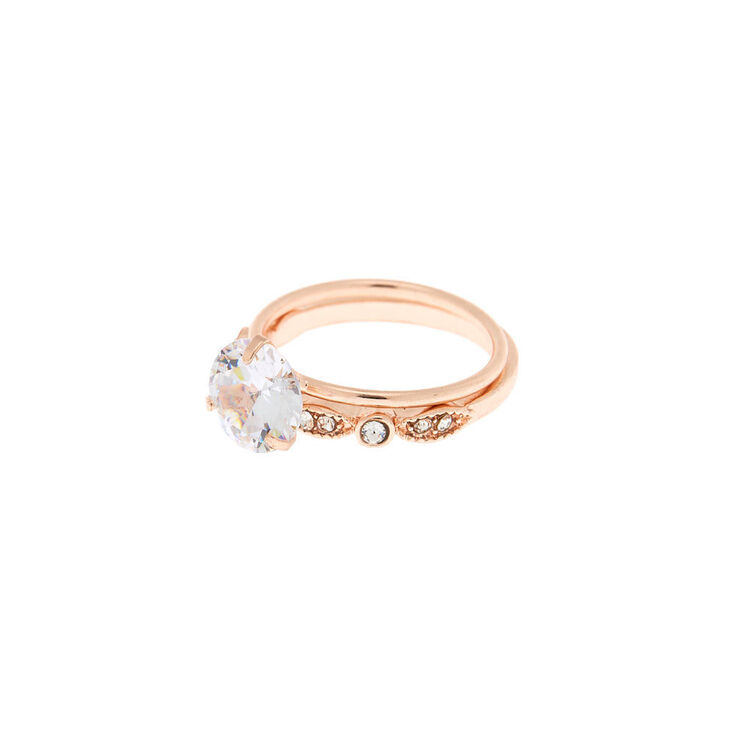 Rose Gold Cubic Zirconia Modern Rings - 2 Pack,